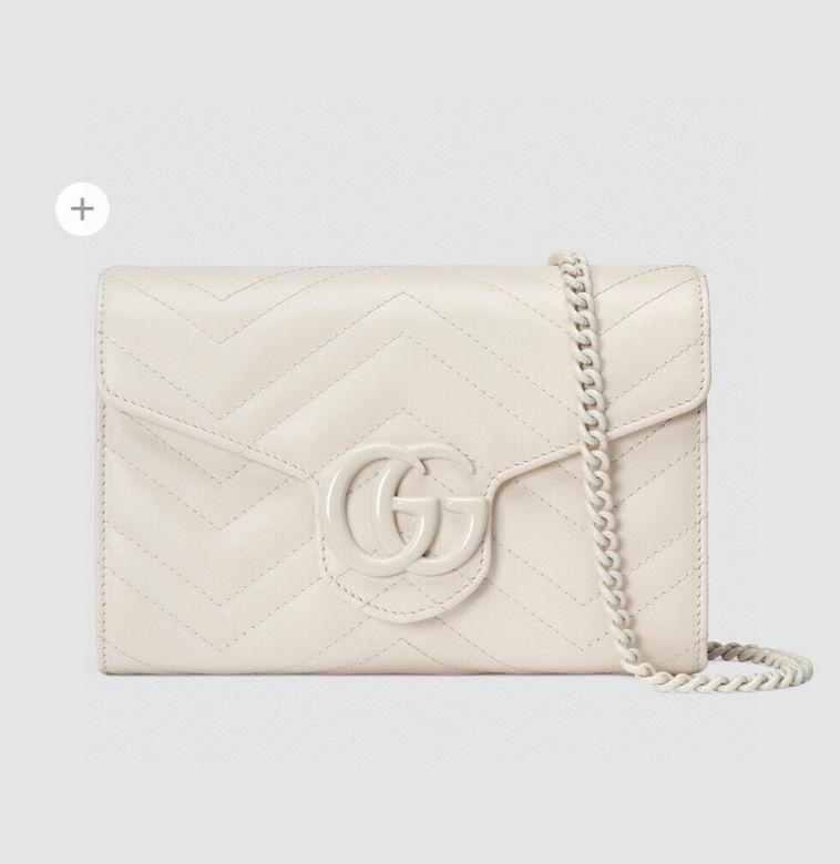Gucci GG Marmont Mini Chain Bag in White Matelassé Chevron Leather