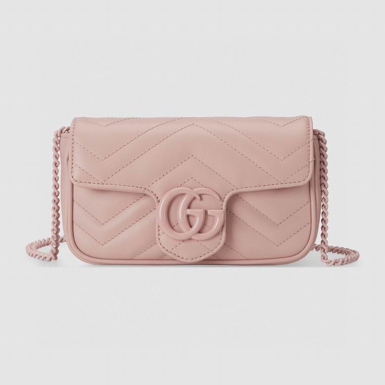 Gucci GG Marmont Super Mini Chain Bag in Light Pink Matelassé Leather