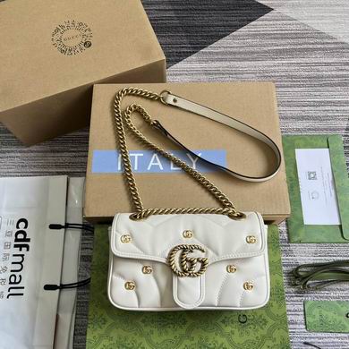 Gucci GG Marmont Mini Shoulder Bag in White Matelassé Leather with Studs