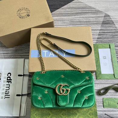 Gucci GG Marmont Small Shoulder Bag in Green Matelassé Velvet