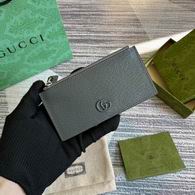 Gucci GG Marmont Zip Card Case Wallet in Dark Gray Grained Leather