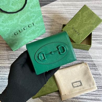Gucci Horsebit 1955 Bi-Fold Card Case Wallet in Green Leather