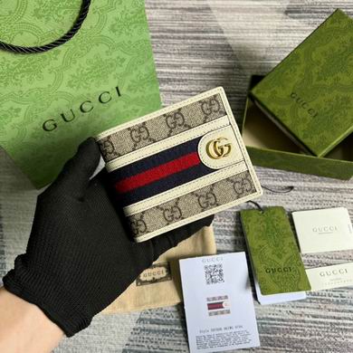 Gucci Ophidia GG Bi-Fold Wallet in Beige Ebony GG Supreme Canvas