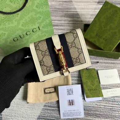 Gucci Jackie 1961 Card Case Wallet in Beige Ebony GG Supreme Canvas