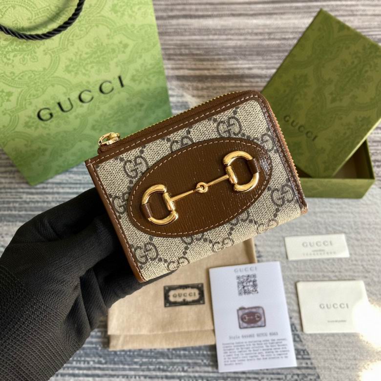 Gucci Horsebit 1955 Zip Card Case Wallet in GG Supreme Canvas and Brown Leather