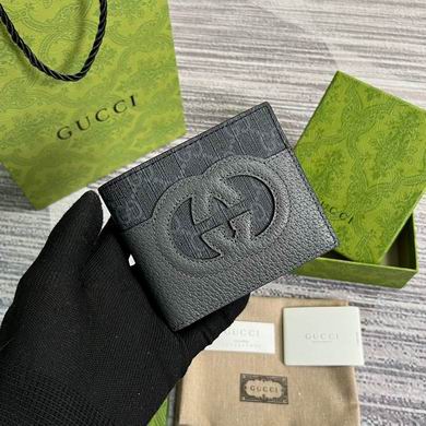Gucci Cut-Out Interlocking G Bi-Fold Wallet in Black GG Canvas and Leather