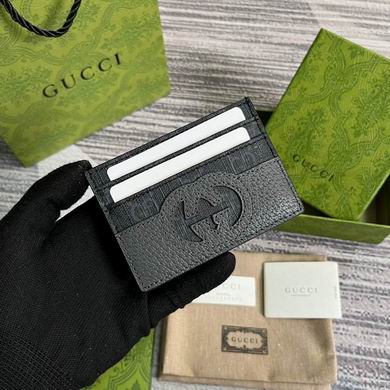 Gucci Interlocking G Card Case in Black Leather and GG Supreme Canvas