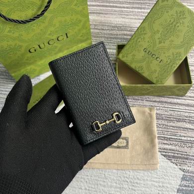 Gucci Horsebit Bifold Card Case Wallet in Black Leather with Gold Hardware