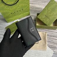 Gucci Interlocking G Bi-Fold Card Case Wallet in Black Grained Leather
