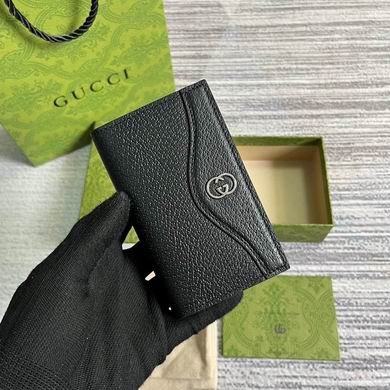 Gucci Interlocking G Bi-Fold Card Case Wallet in Black Grained Leather