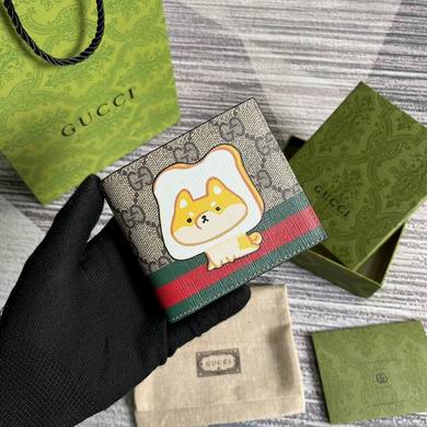 Gucci Shiba Inu Print Bi-Fold Wallet in GG Supreme Canvas with Web Stripe