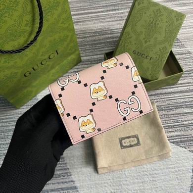 Gucci GG Bifold Card Case Wallet with Shiba Inu Print in Pink