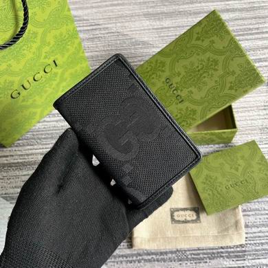 Gucci Jumbo GG Bifold Card Case Wallet in Black Canvas with Leather Trim