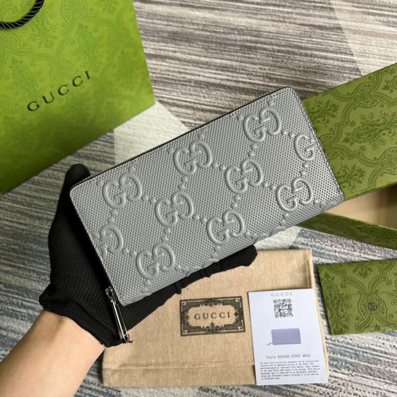 Gucci GG Embossed Zip Around Wallet in Grey Leather