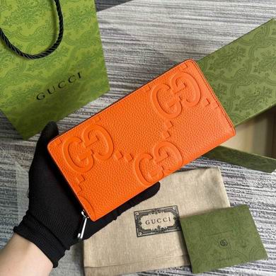 Gucci Jumbo GG Zip-Around Wallet in Orange Embossed Leather