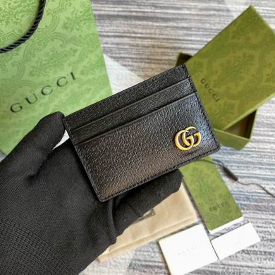 Gucci GG Marmont Card Case Wallet in Black Leather with Gold GG Logo