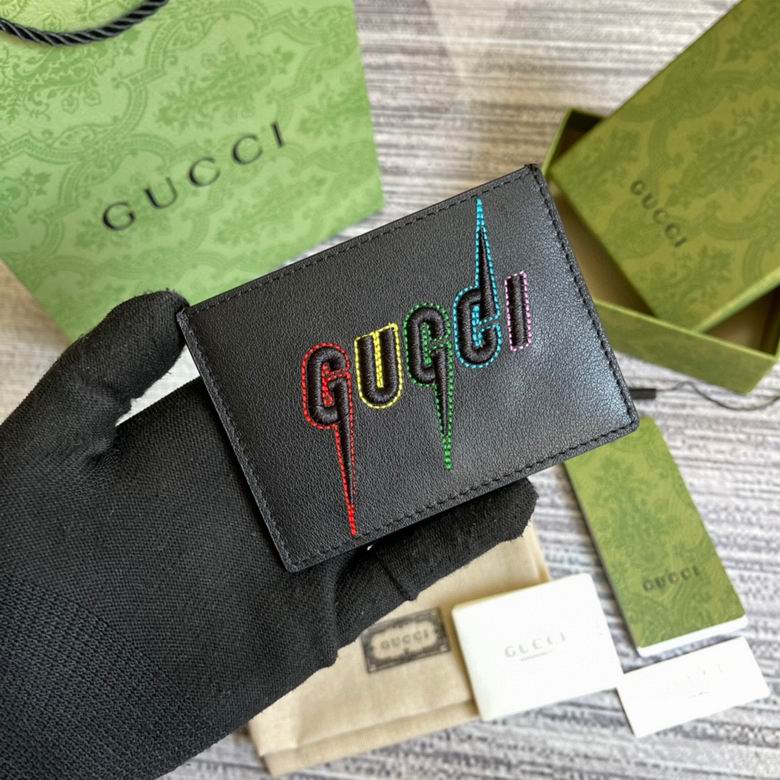 Gucci Blade Embroidered Logo Card Case in Black Leather