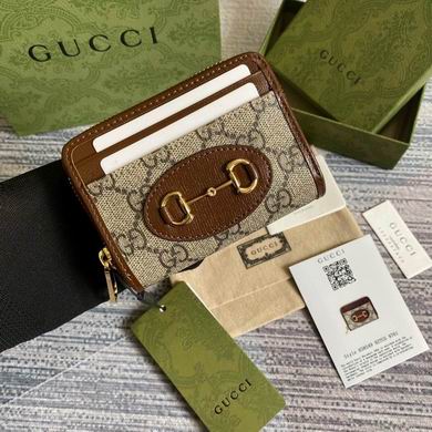 Gucci Horsebit 1955 Zip Card Case Wallet in GG Supreme Canvas with Brown Leather
