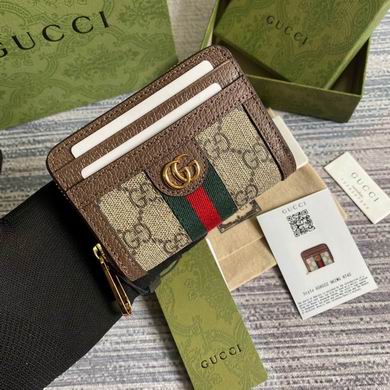 Gucci Ophidia GG Zip Card Case Wallet in Beige Ebony GG Supreme Canvas