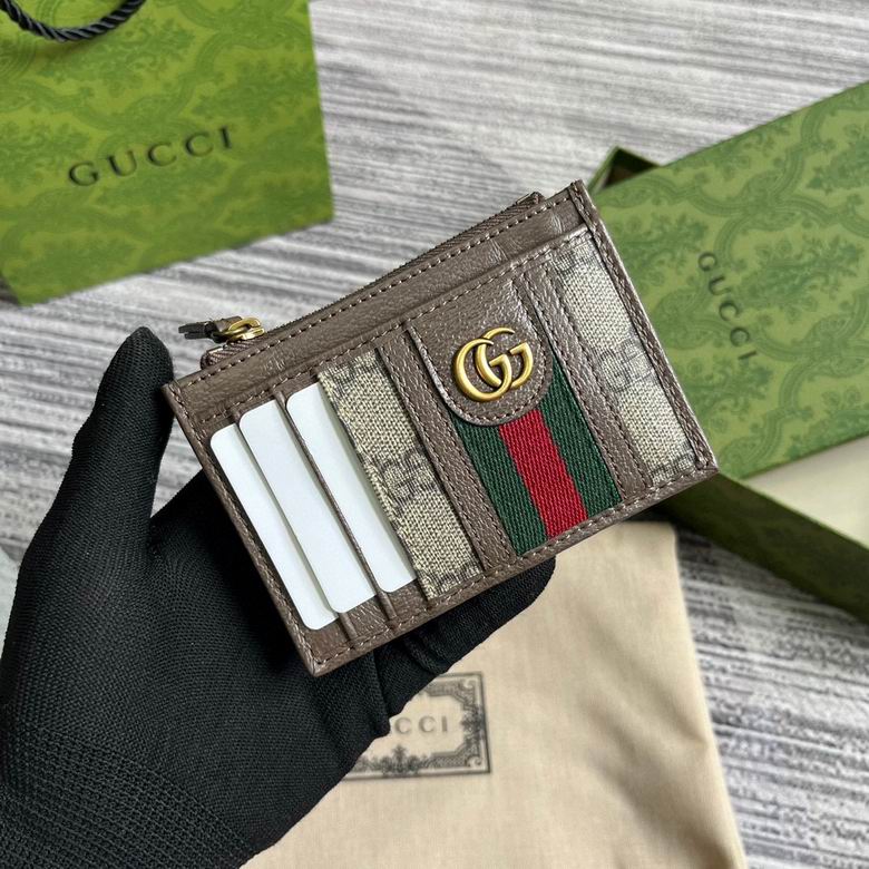 Gucci Ophidia GG Supreme Zip Card Case Wallet with Web Stripe