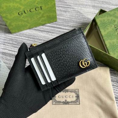 Gucci GG Marmont Zip Card Case Wallet in Black Grained Leather