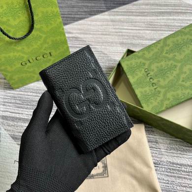 Gucci Jumbo GG Bifold Card Case Wallet in Black Grained Leather