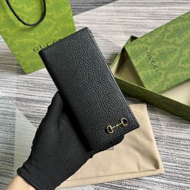 Gucci Horsebit Long Bi-Fold Wallet in Black Grained Leather