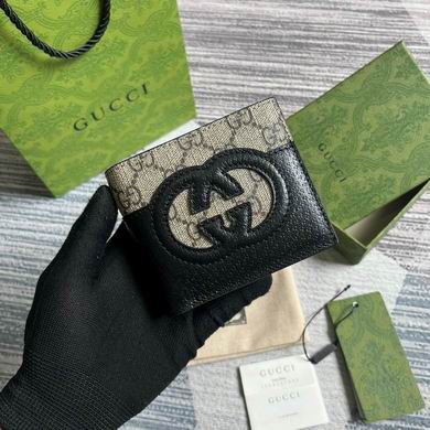Gucci Interlocking G Bi-Fold Wallet in Black Leather and GG Supreme Canvas