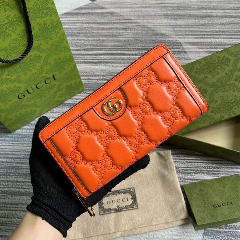 Gucci GG Matelassé Zip-Around Wallet in Orange Quilted Leather