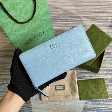 Gucci GG Marmont Zip-Around Wallet in Light Blue Grained Leather