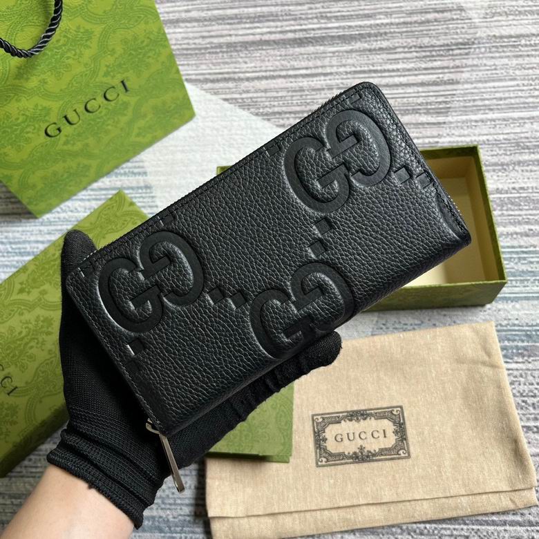 Gucci Jumbo GG Zip-Around Wallet in Black Embossed Leather