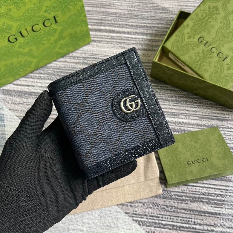 Gucci Ophidia GG Bi-Fold Wallet in Navy Blue GG Supreme Canvas