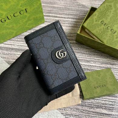 Gucci Ophidia GG Card Case Wallet in Navy Blue GG Canvas with Leather Trim