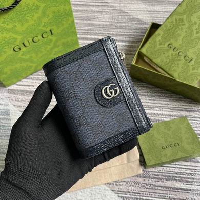 Gucci Ophidia Small Bifold Wallet in Navy Blue GG Canvas with Leather Trim