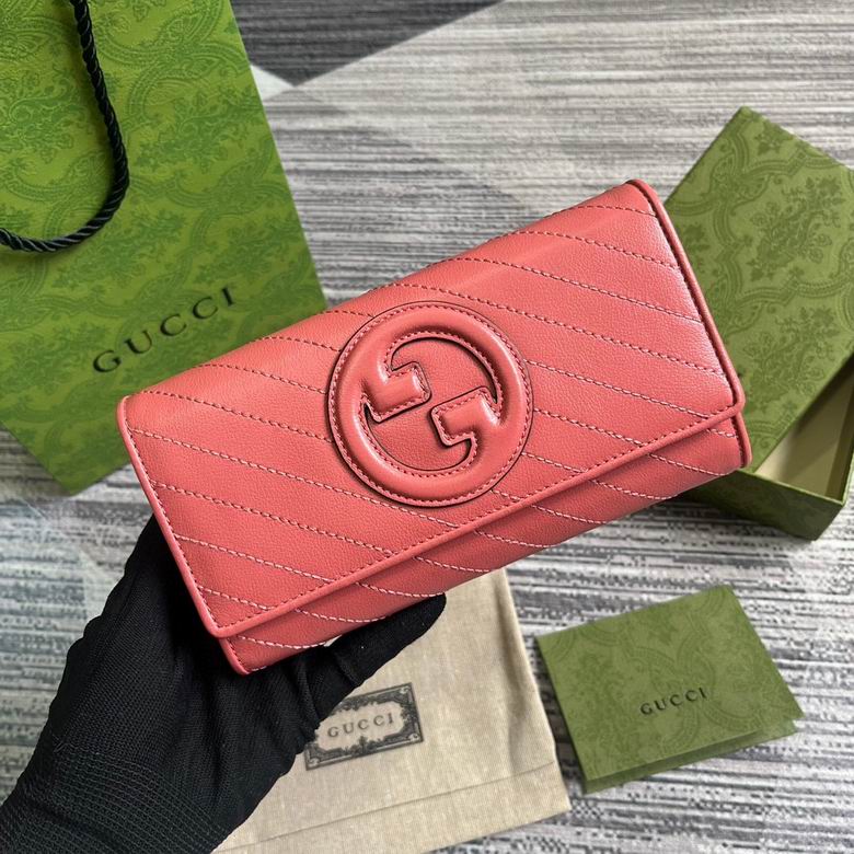 Gucci Blondie Continental Flap Wallet in Pink Diagonal-Stitched Leather