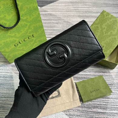 Gucci Blondie Continental Flap Wallet in Black Diagonal-Quilted Leather