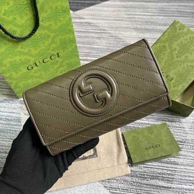 Gucci Blondie Continental Flap Wallet in Olive Brown Diagonal-Stitched Leather