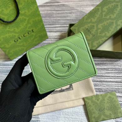 Gucci Blondie Card Case Wallet in Green Diagonal-Quilted Leather