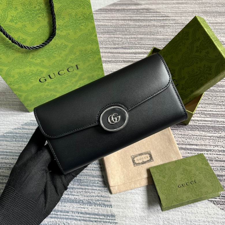 Gucci Petite GG Continental Flap Wallet in Black Leather with Silver GG
