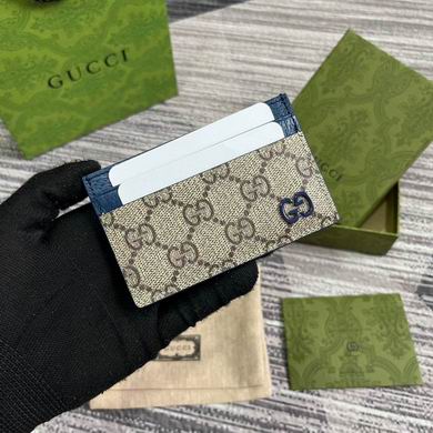 Gucci GG Supreme Card Case with Interlocking G Detail in Beige/Ebony and Blue