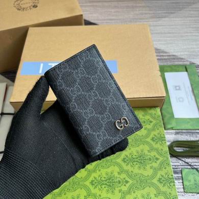 Gucci GG Supreme Bifold Card Case Wallet with Double G Hardware in Black/Grey