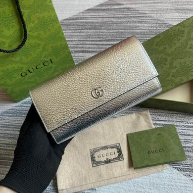 Gucci GG Marmont Continental Flap Wallet in Silver Metallic Leather