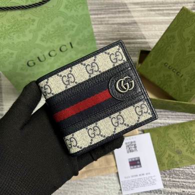 Gucci Ophidia GG Bi-Fold Wallet in Beige GG Supreme Canvas with Web Stripe