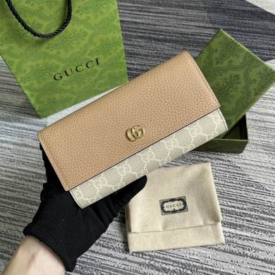 Gucci GG Marmont Continental Flap Wallet in Beige Leather and GG Supreme