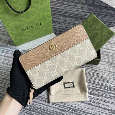 Gucci GG Marmont Zip-Around Wallet in Beige GG Supreme Canvas and Leather
