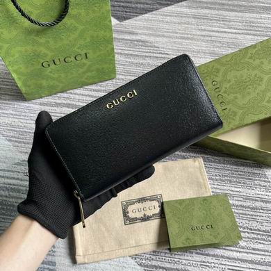 Gucci Zip-Around Long Wallet with Gold Gucci Lettering in Black Leather