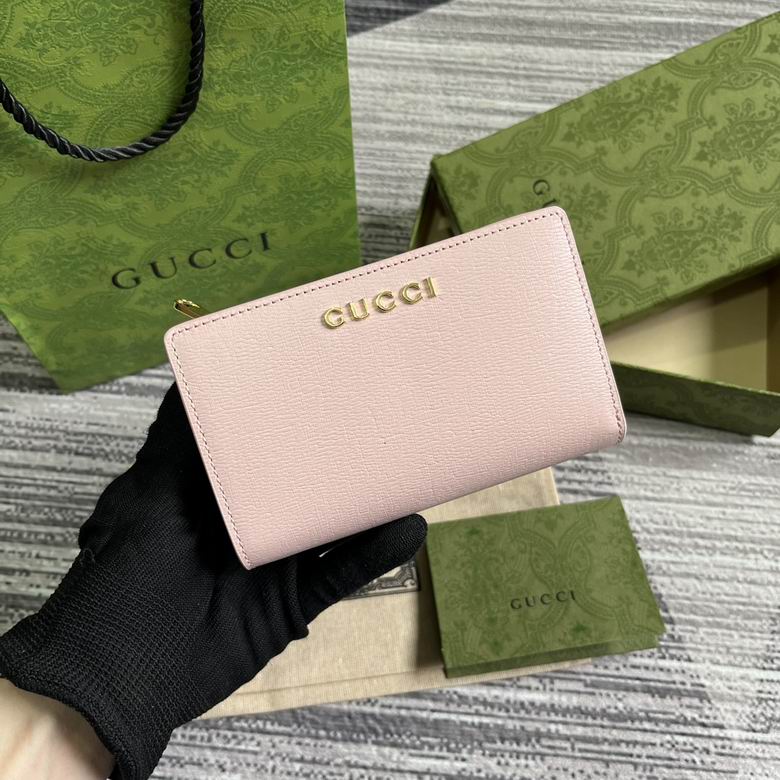 Gucci Script Medium Zip-Around Wallet in Light Pink Textured Leather