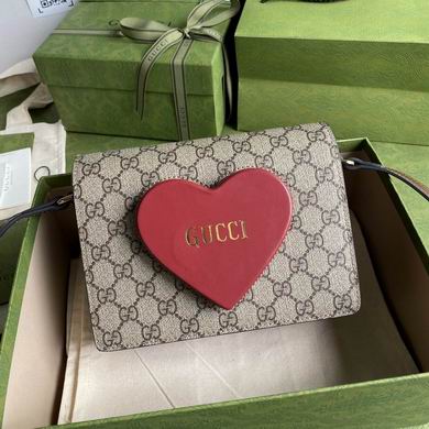 Gucci Heart Shoulder Bag in GG Supreme Canvas with Red Heart Detail
