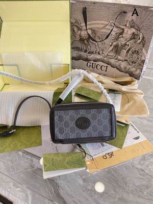 Gucci Mini Zip-Around Crossbody Bag in Grey GG Canvas with Black Leather