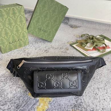 Gucci GG Embossed Belt Bag in Black Leather with Front Zip Pocket